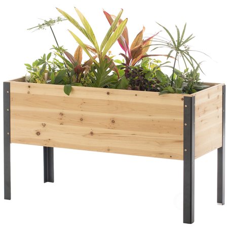 GARDENISED Elevated Outdoor Raised Rectangular Planter Bed Box Solid Wood with Steel Legs, Natural QI004075